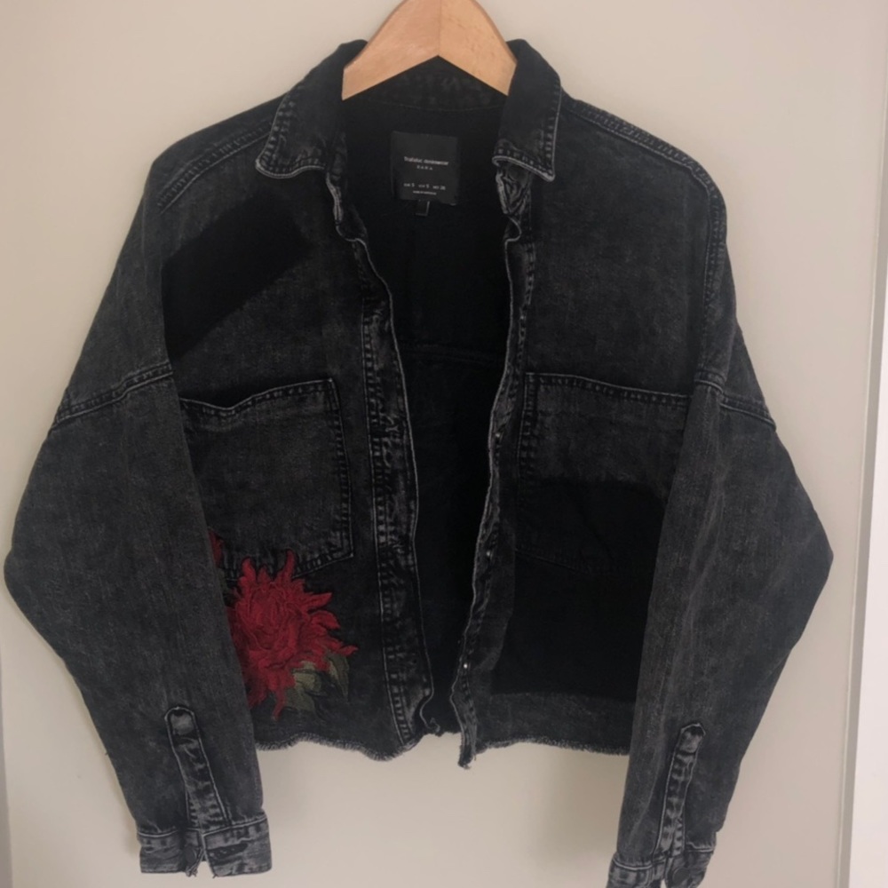 Cropped Denim Floral Jacket